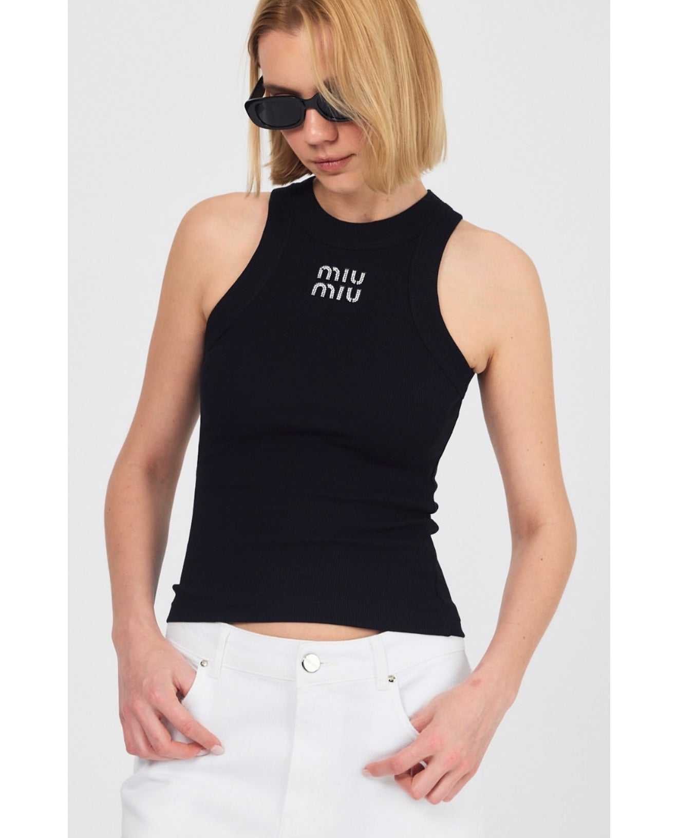 Black tank top with strace