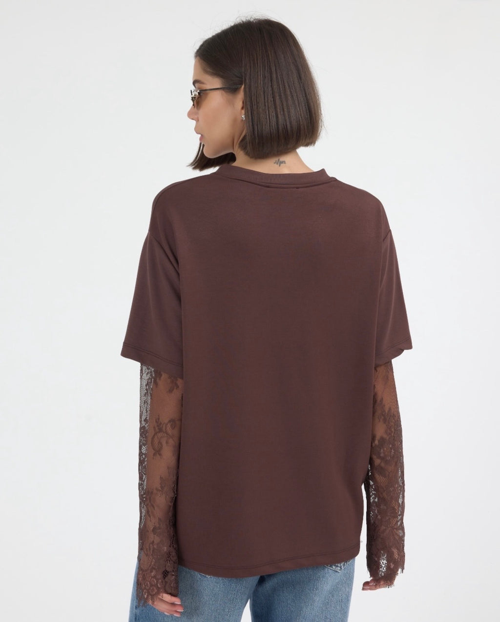 D brown shirt with dentelle
