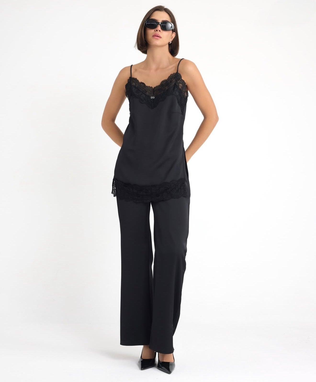 D black satin set