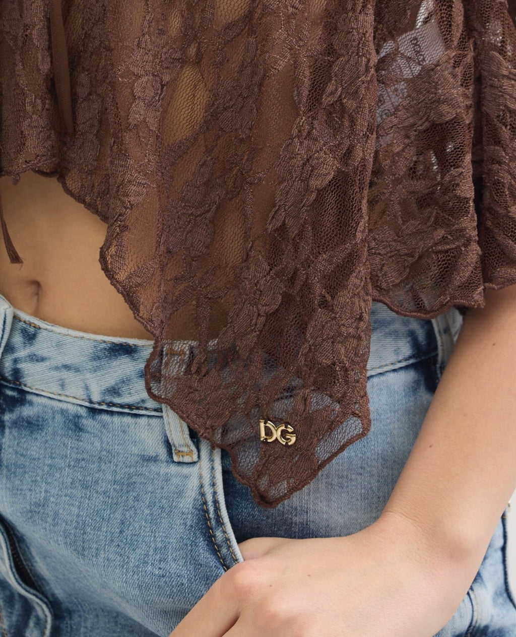 D brown tank top dentelle