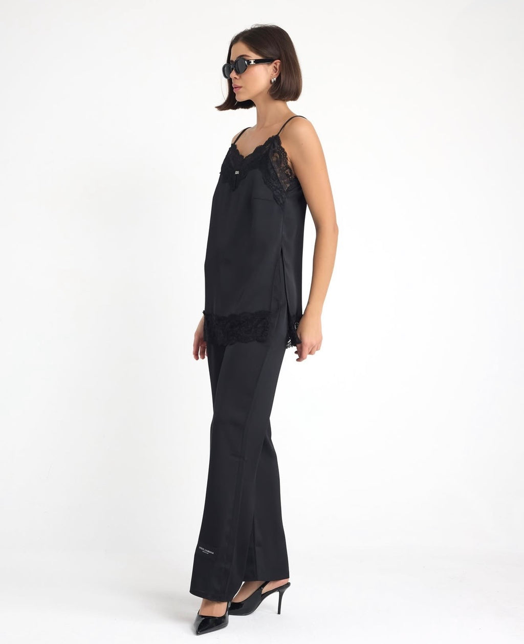D black satin set