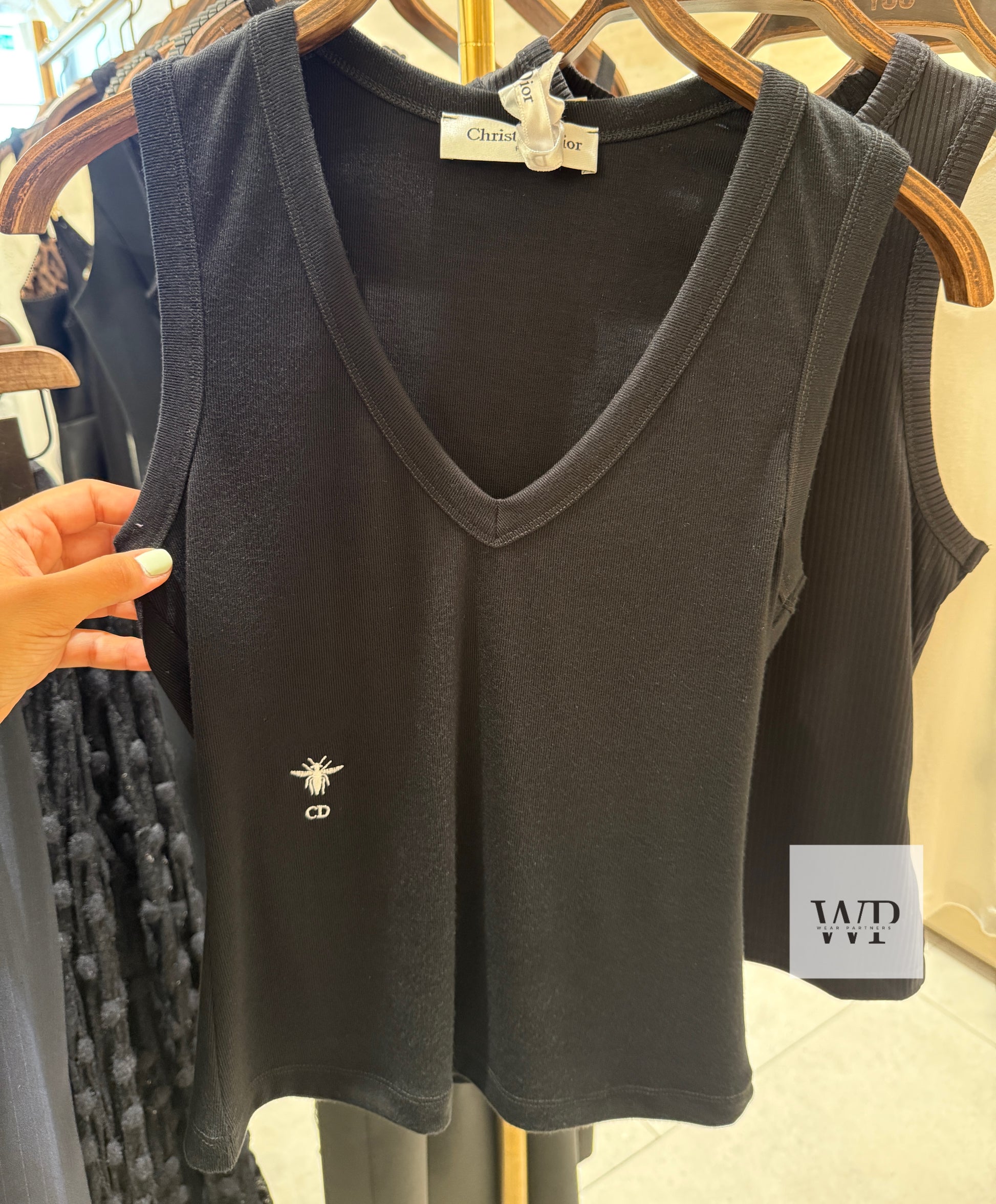 D v neck black tank top