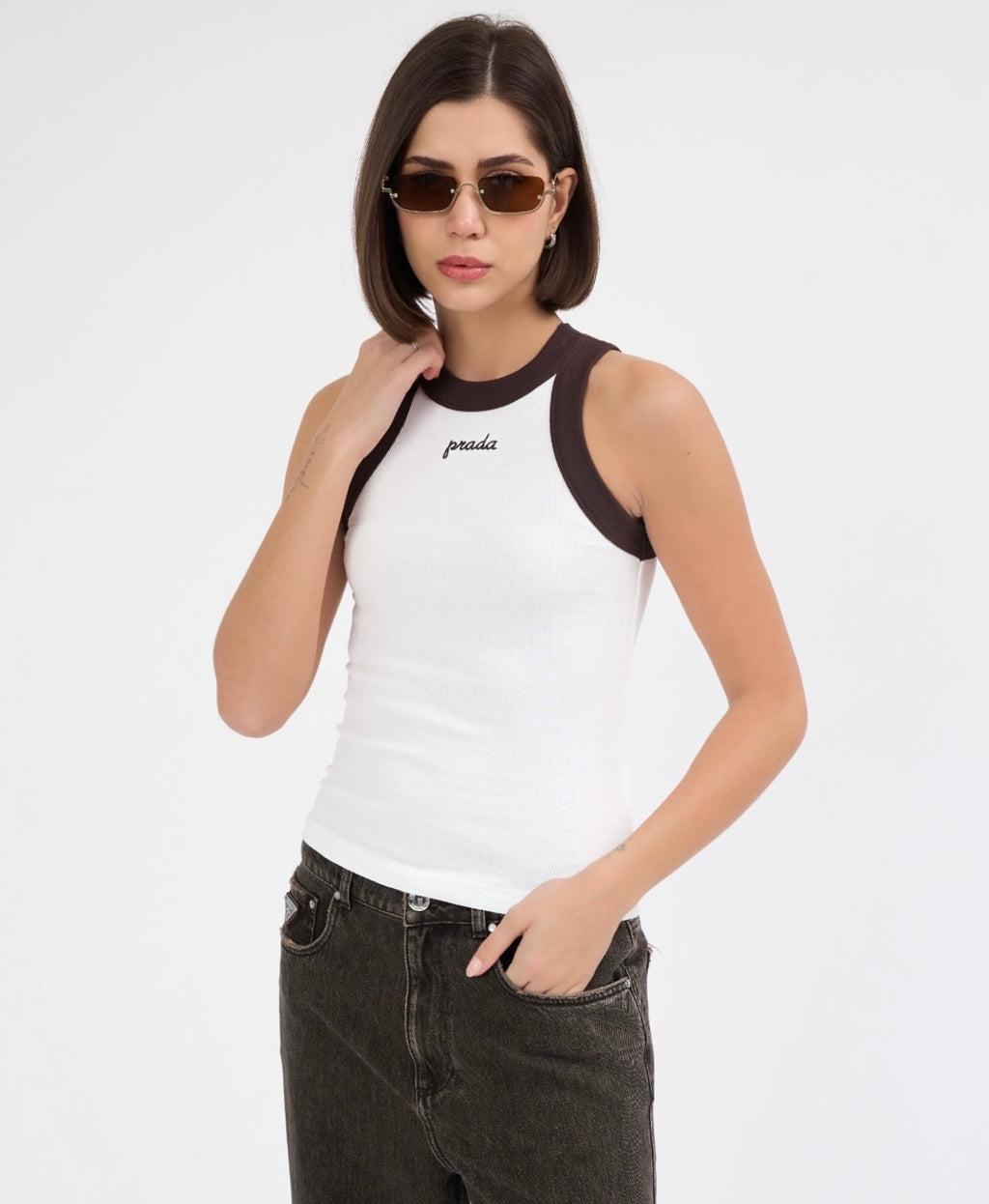 P white & brown tank top