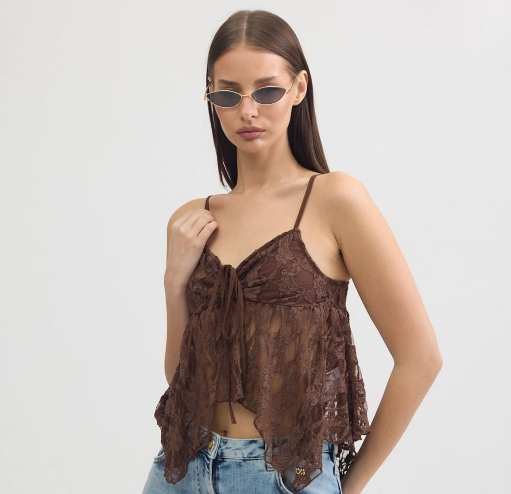 D brown tank top dentelle