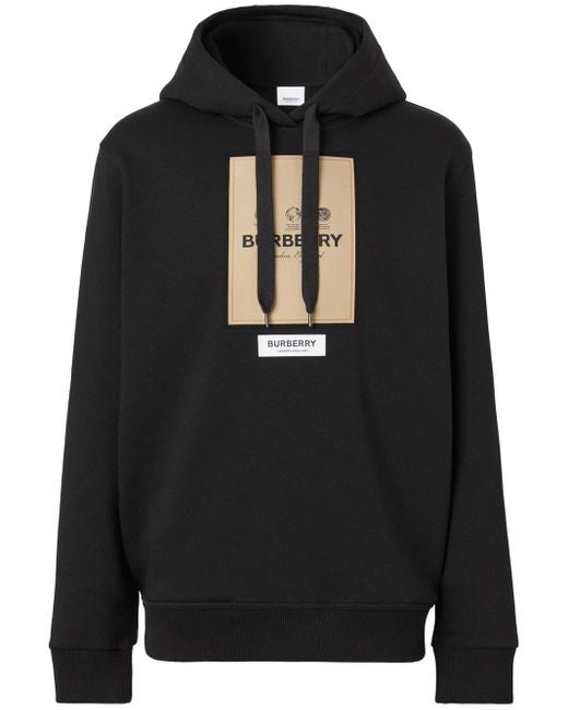 Black Hoodie With Beige Print On